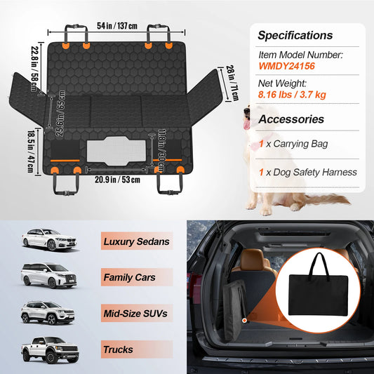 VEVOR Back Seat Extender Dog Car Seat Cover for Back Seat Bed with Mesh Window and Storage Pocket Supports 350lbs Dog Hammock