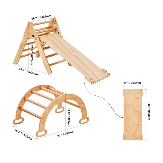 VEVOR Pikler Triangle Set 5 in 1 Toddler Climbing Toys Indoor Playground for Toddlers 1-3 Years Large Size Wooden Climbing Set