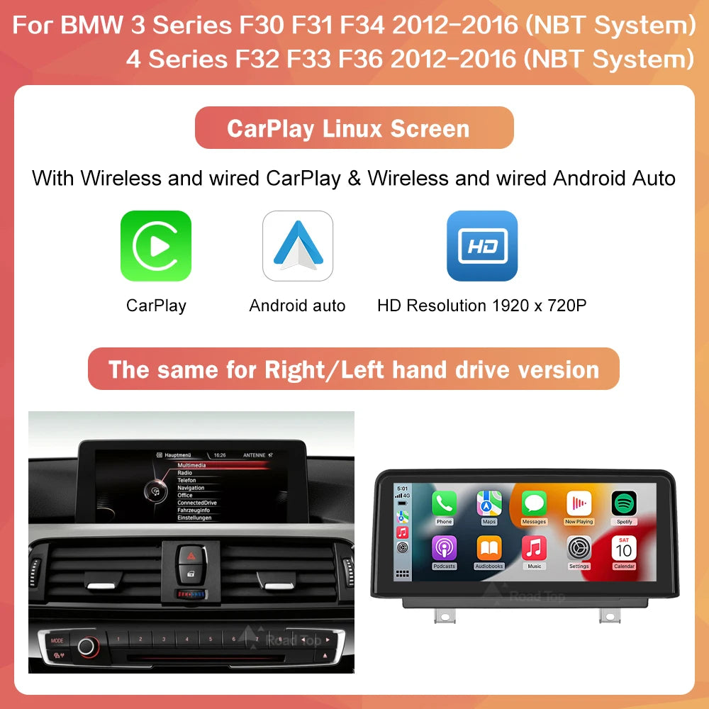 10.25'' 1920*720 Wireless Carplay Android Auto Multimedia Display For BMW 3 4 Series F30 F31 F32 F33 F34 F36 NBT Touch Screen