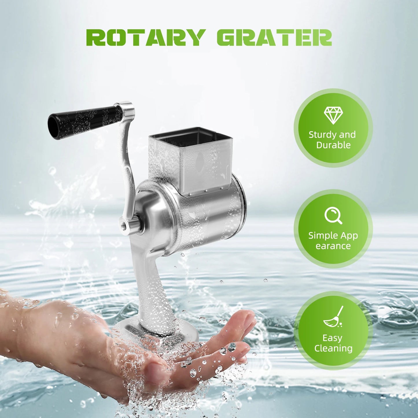 Rotary Grater Set With 5 Drum Stainless Steel Manual Vegetable Slicer