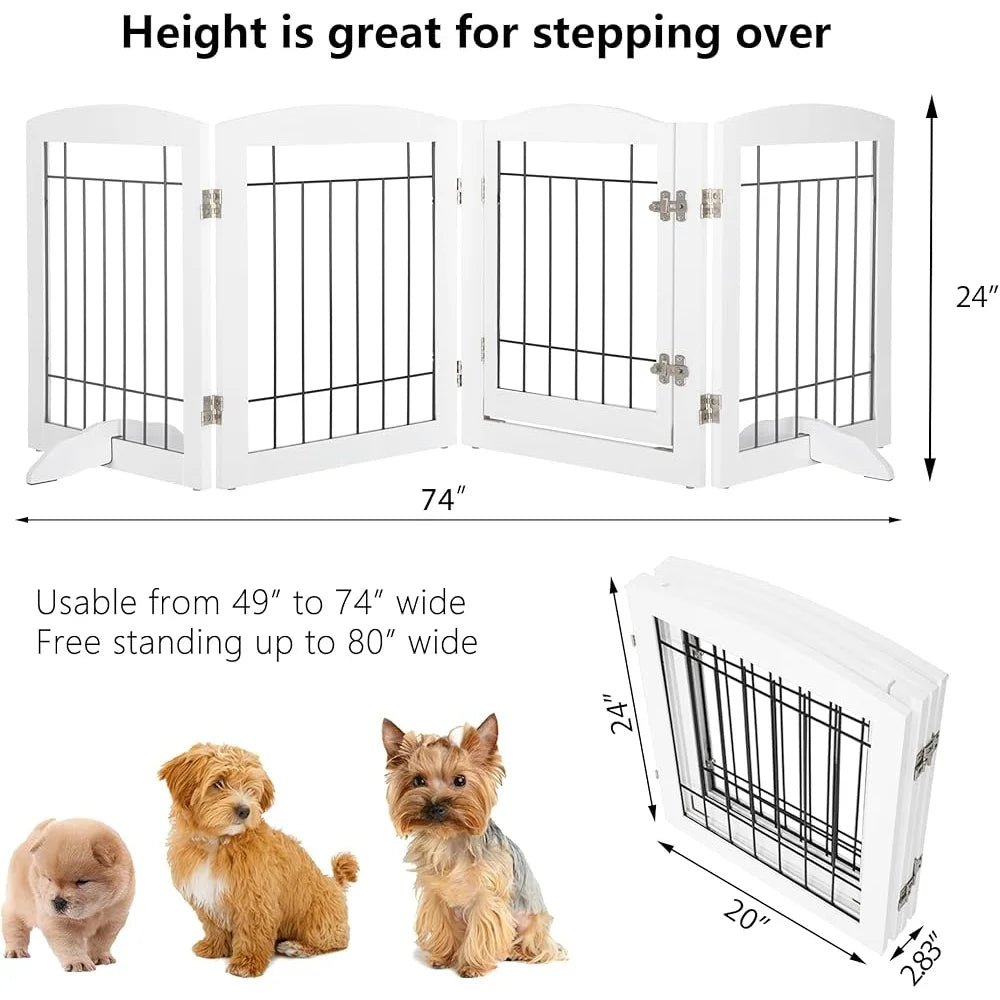 Freestanding Dog Gate with Walk Through Door Pet Safety Fence Stairs Doorways Indoor Use Multi-Panel Design Pet Playpen