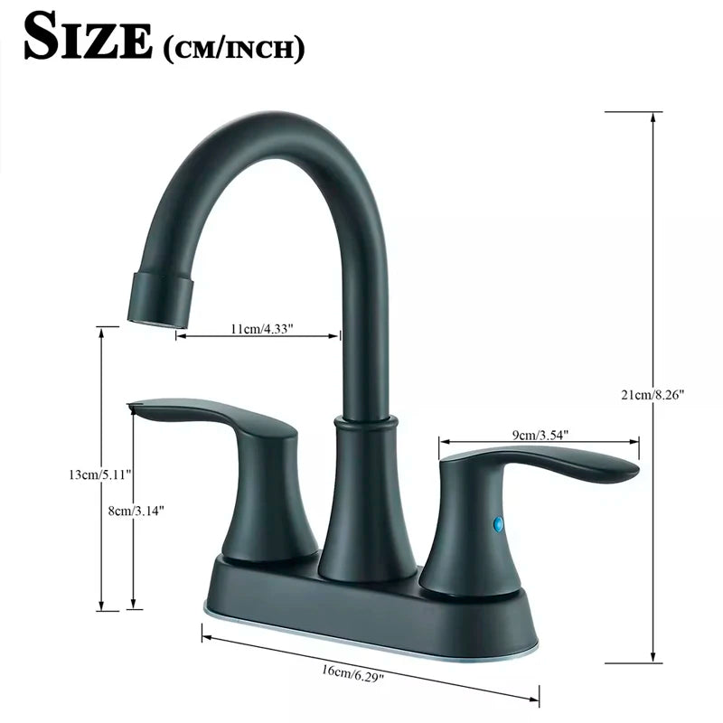 Black 4 Inch Center Set Vanity Faucet Two Handle Hot And Cold Water