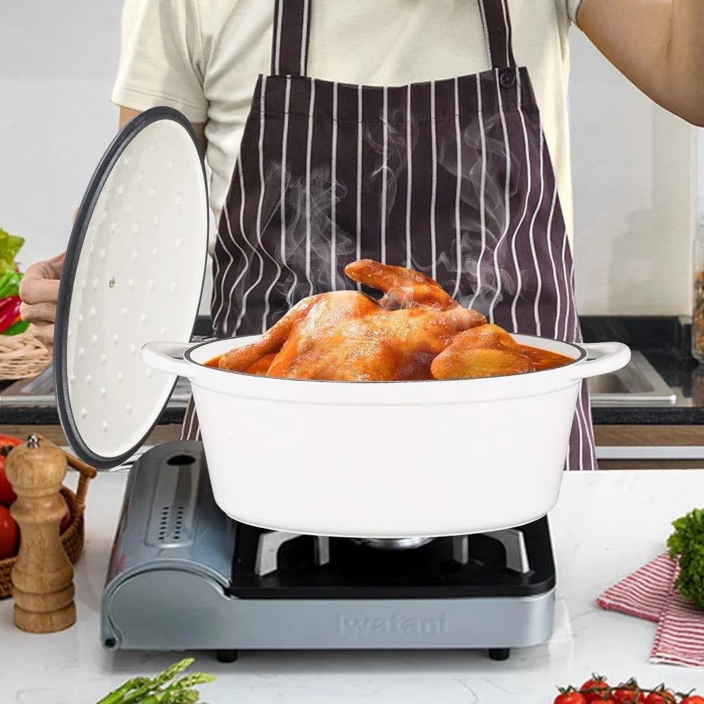 Enameled Cast Iron Oval Dutch Oven 7qt Dual Handles Braising