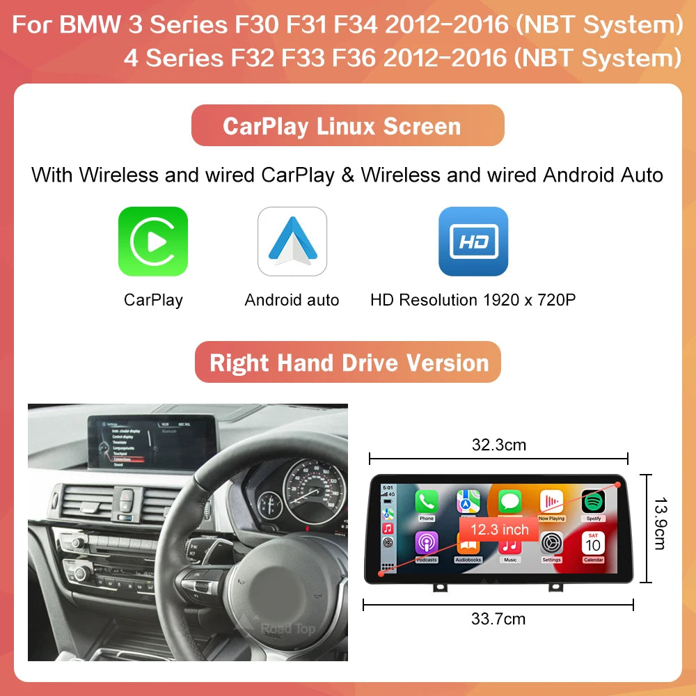 10.25'' 1920*720 Wireless Carplay Android Auto Multimedia Display For BMW 3 4 Series F30 F31 F32 F33 F34 F36 NBT Touch Screen