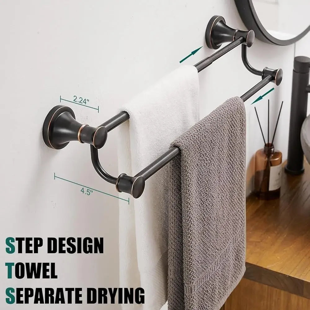 Adjustable Retractable Stainless Steel Bathroom Towel Bar Double Rod High Low Design Easy Install Modern Towel Rack Hotel Bath