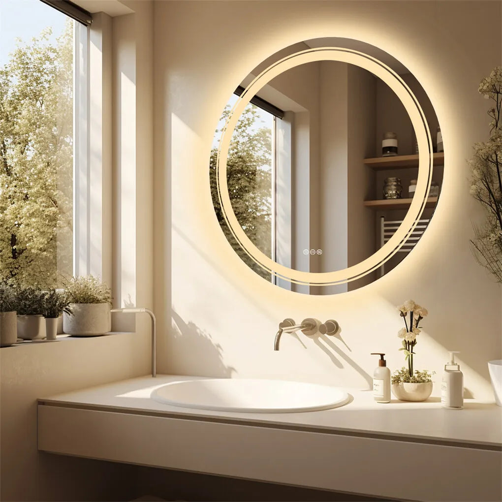 LED Round Bathroom Wall Mirror 600 800 900mm Front Light Backlit Vanity 3 Color
