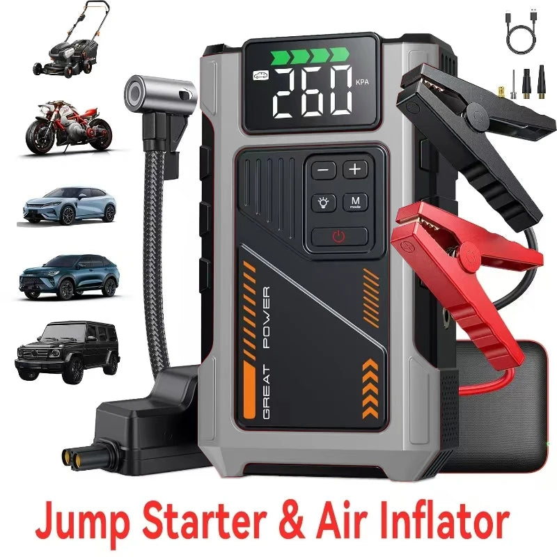 Portable Car Jump Starter With Air Compressor, 3000A Peak(7.5L Gas, 6.5L Diesel) , Jump Starter Battery PackWith150 PSl Tire Inf