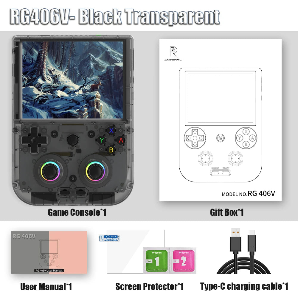 ANBERNIC RG406V Handheld Game Console 4’’ IPS Touch Screen Android 13 Unisoc T820 64-bit Game Player 5500mAh RGB lighting