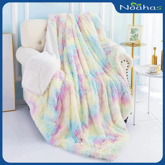 Noahas Soft Fuzzy Rainbow Blanket For Girls Kids Throw Blankets For Couch Sofa Bed Colorful and Lightweight Throw Room Decor