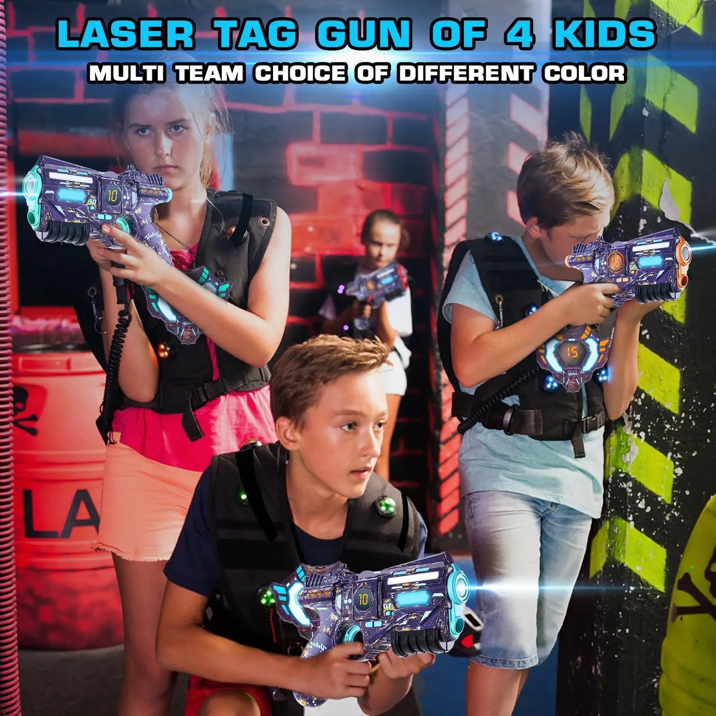 VATOS Rechargeable Health-value Data SYNC Laser Tag Gun Infrared Laser Tag Sets 4 Vest Glowing Light Lazer Tag Game for Adults f