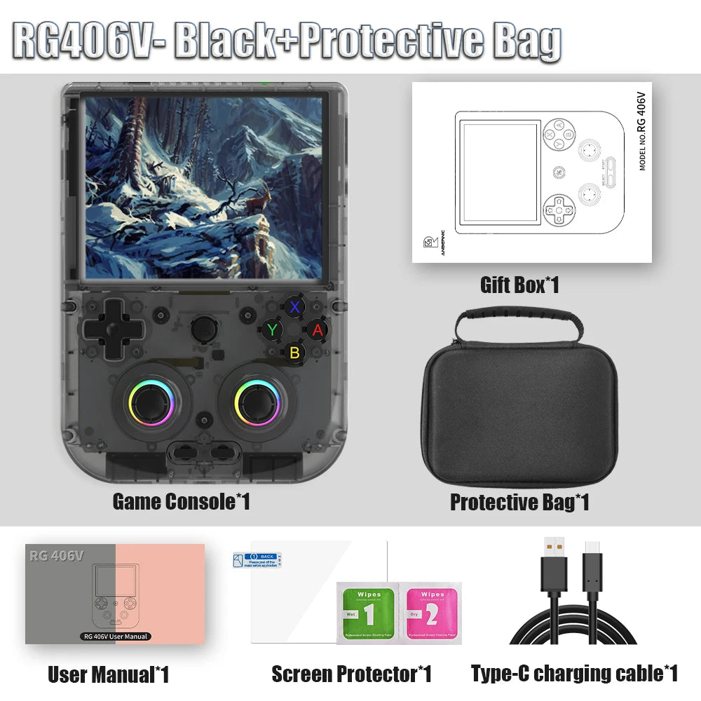 ANBERNIC RG406V Handheld Game Console 4’’ IPS Touch Screen Android 13 Unisoc T820 64-bit Game Player 5500mAh RGB lighting