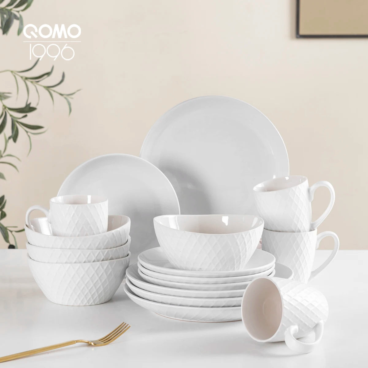 16 Piece Ceramic Dinner Tableware Set，Service for 4,Simple Style