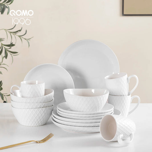16 Piece Ceramic Dinner Tableware Set，Service for 4,Simple Style
