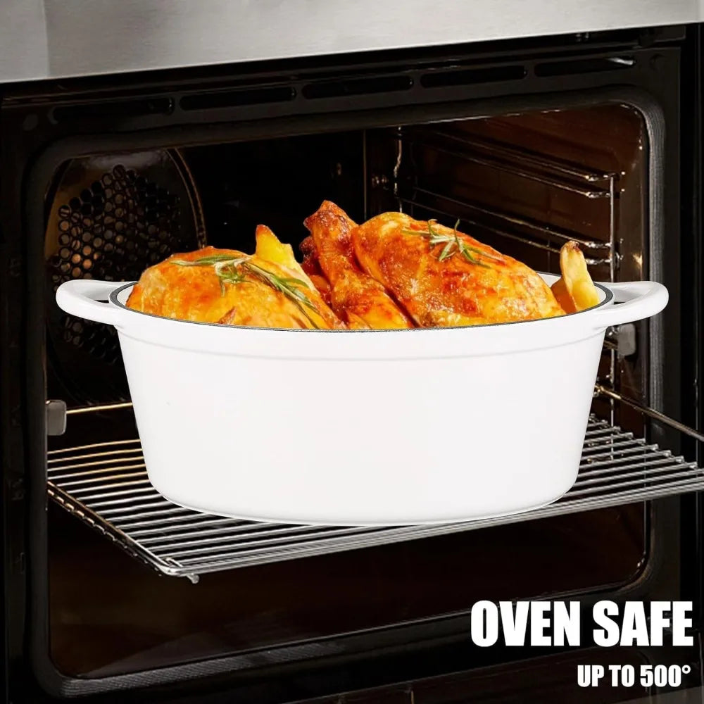 Enameled Cast Iron Oval Dutch Oven 7qt Dual Handles Braising