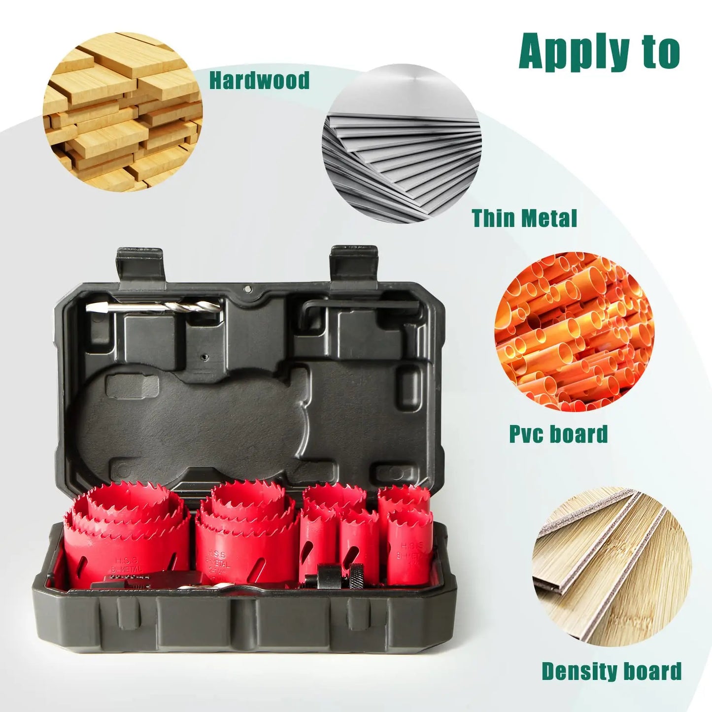 HYCHIKA 19-64mm 14pcs Hole Saws Set with Storage Box for Electric Screwdriver Drilling Metal Wood Power Tools Accessories