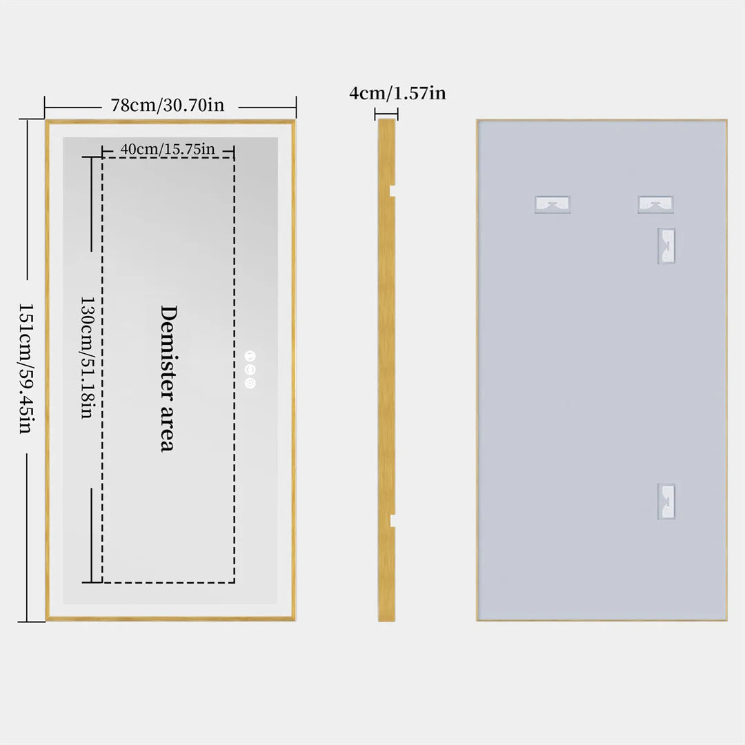 LUVODI Large Gold Framed Fogless Bathroom Mirror With Smart LED Illumination