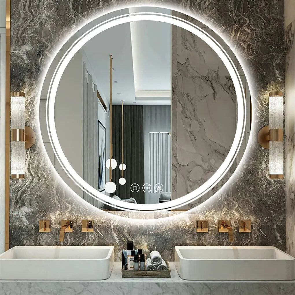 LED Round Bathroom Wall Mirror 600 800 900mm Front Light Backlit Vanity 3 Color