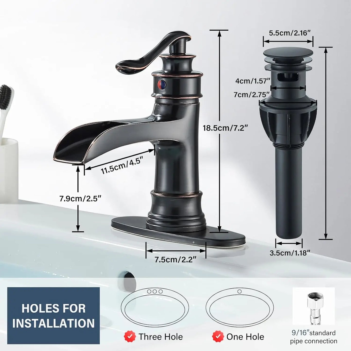 Oil Rubbed Bronze Waterfall Bathroom Faucet Single Handle Lavatory Mixer