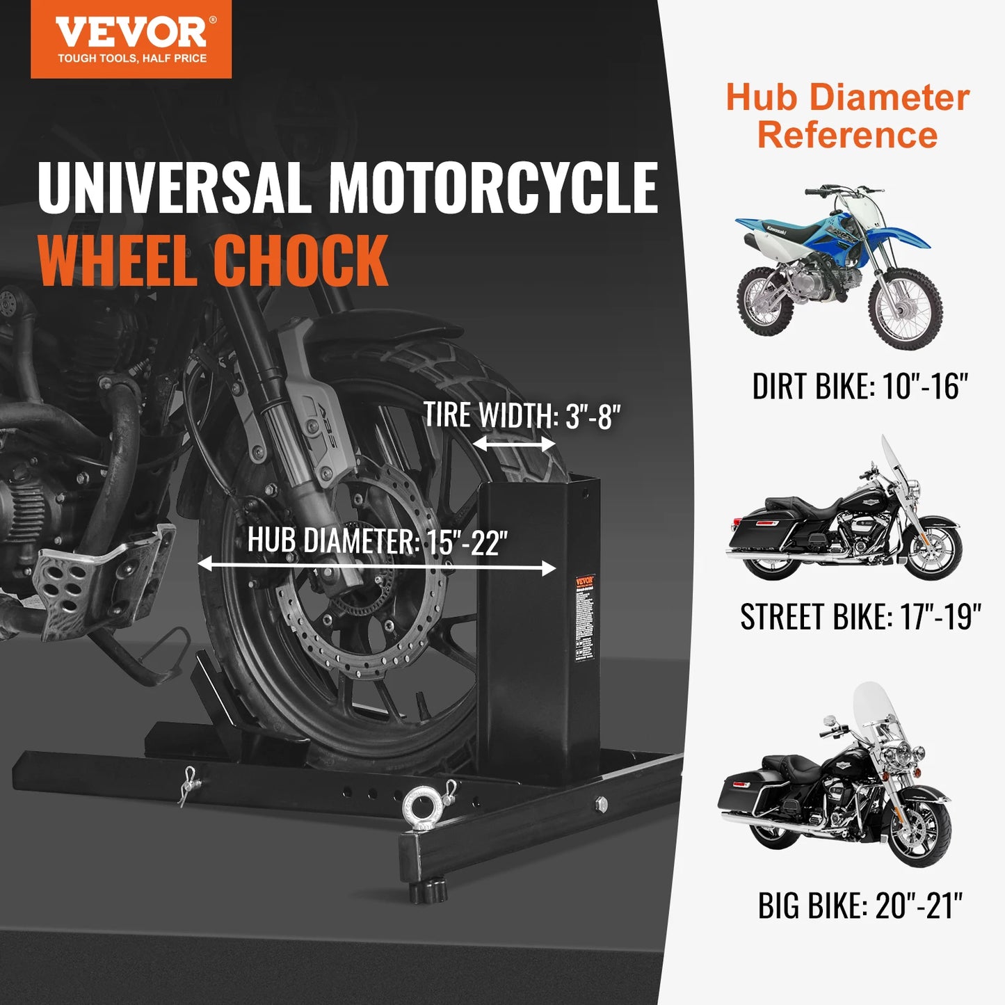 VEVOR Motorcycle Wheel Chock Upright 1800 lbs Heavy-duty Steel Motorcycle Front Wheel Stand with Adjustable Holes For Motorcycle