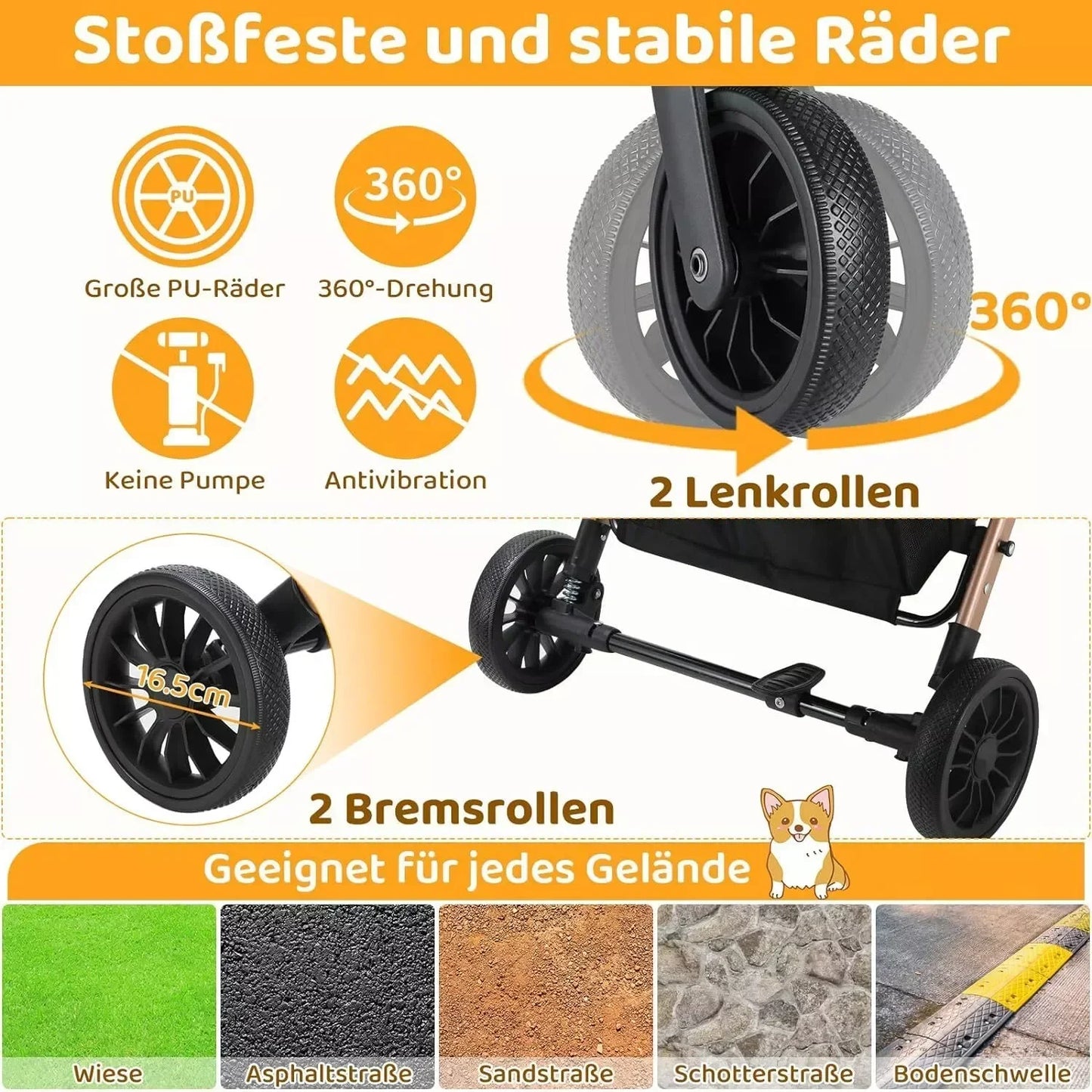 Dog Buggy 2 in 1 Stroller Dog Box Transport Foldable Cat Stroller, 360° Wear-resistant Rubber Wheels, with Storage Basket, 40kg