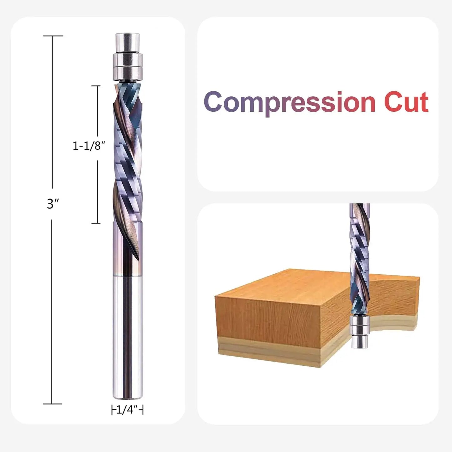 SpeTool 1pc Carbide TAC Coated Bearing Guided Spiral Flush Trim Router Bit 1/4inch Shank CNC UP&DOWN Cut Milling Cutter for Wood