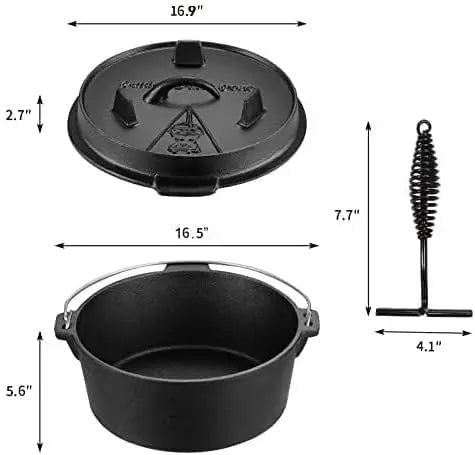 Camping Dutch Oven 12 Qt Pre-Seasoned Cookware Pot with Lid
