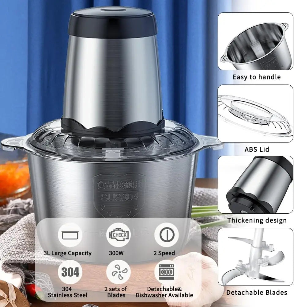 Electric Meat Grinder 304 Stainless Steel Multi Functional Four Blade Mixer