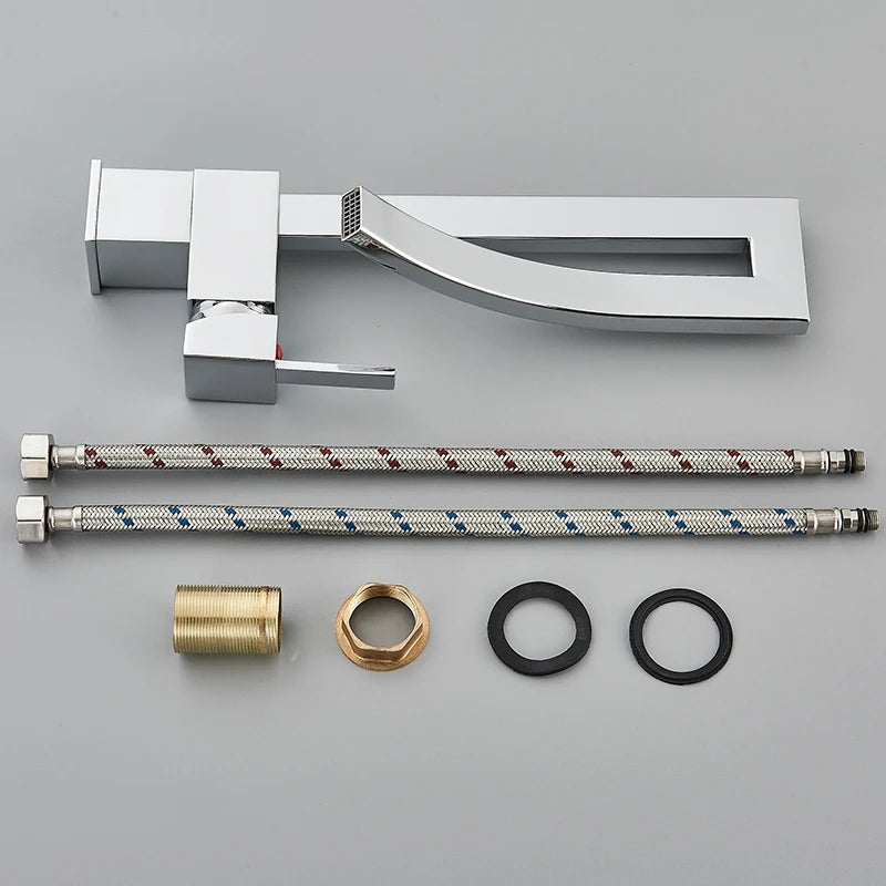 MYQualife Brass Deck Mounted Basin Faucet Single Hole Hot Cold Water Mixer Tap