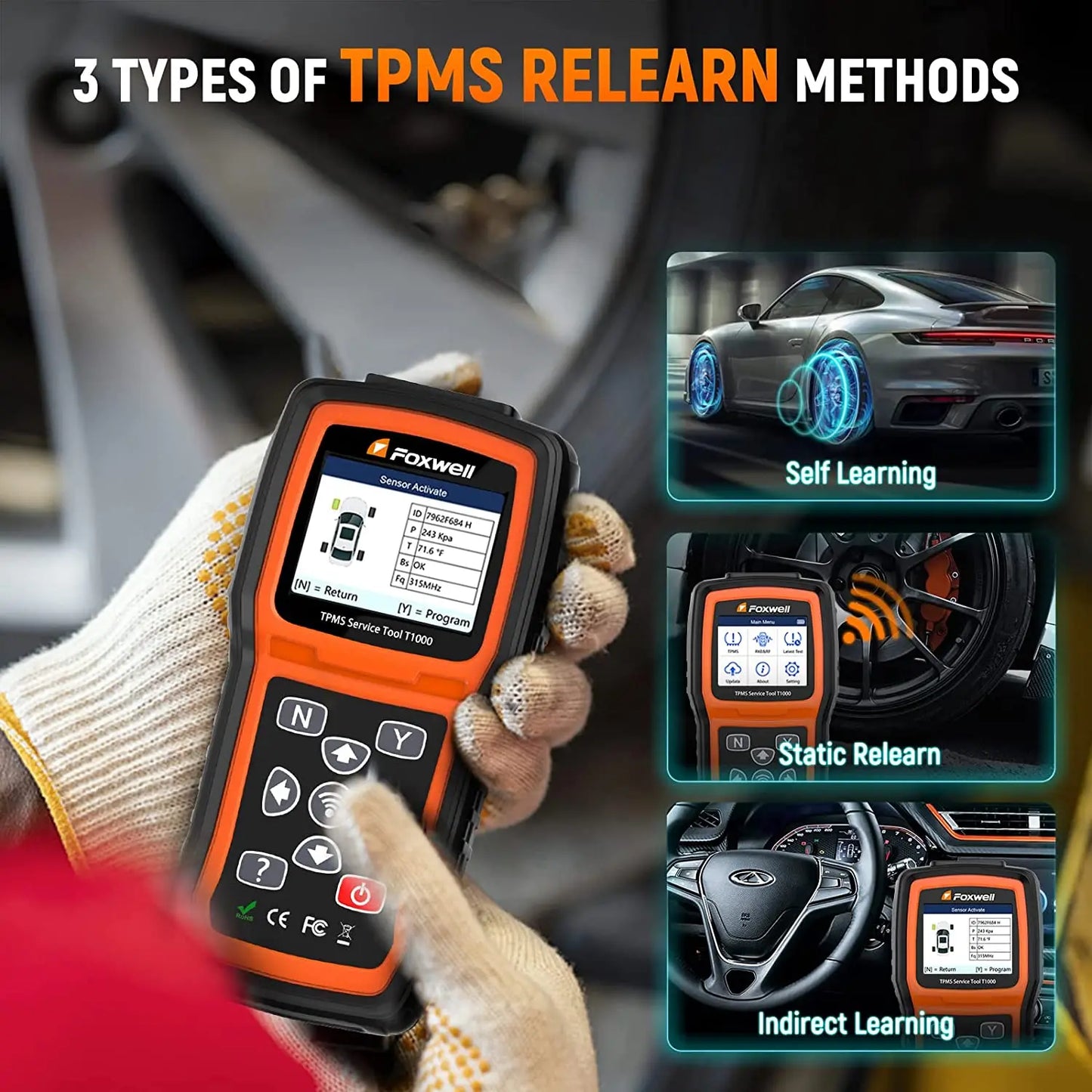 FOXWELL T1000 TPMS Relearn Activation Tire Pressure Monitoring Sensor Programming Car TPMS Reset Diagnostic Scan Tool