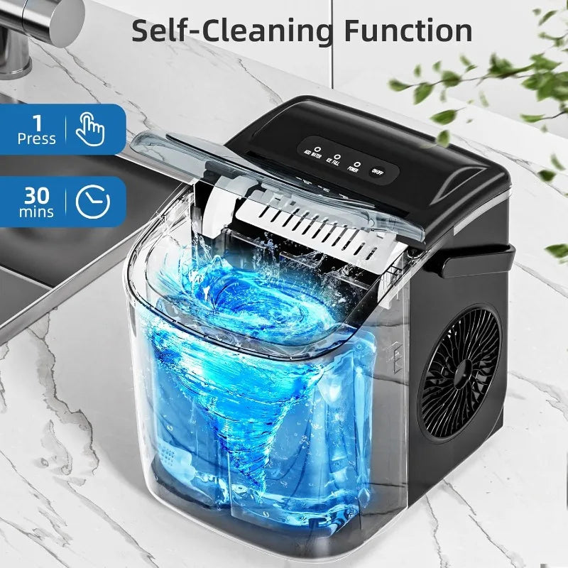 Countertop Portable Ice Maker With Carry Handle Self Cleaning Scoop Basket