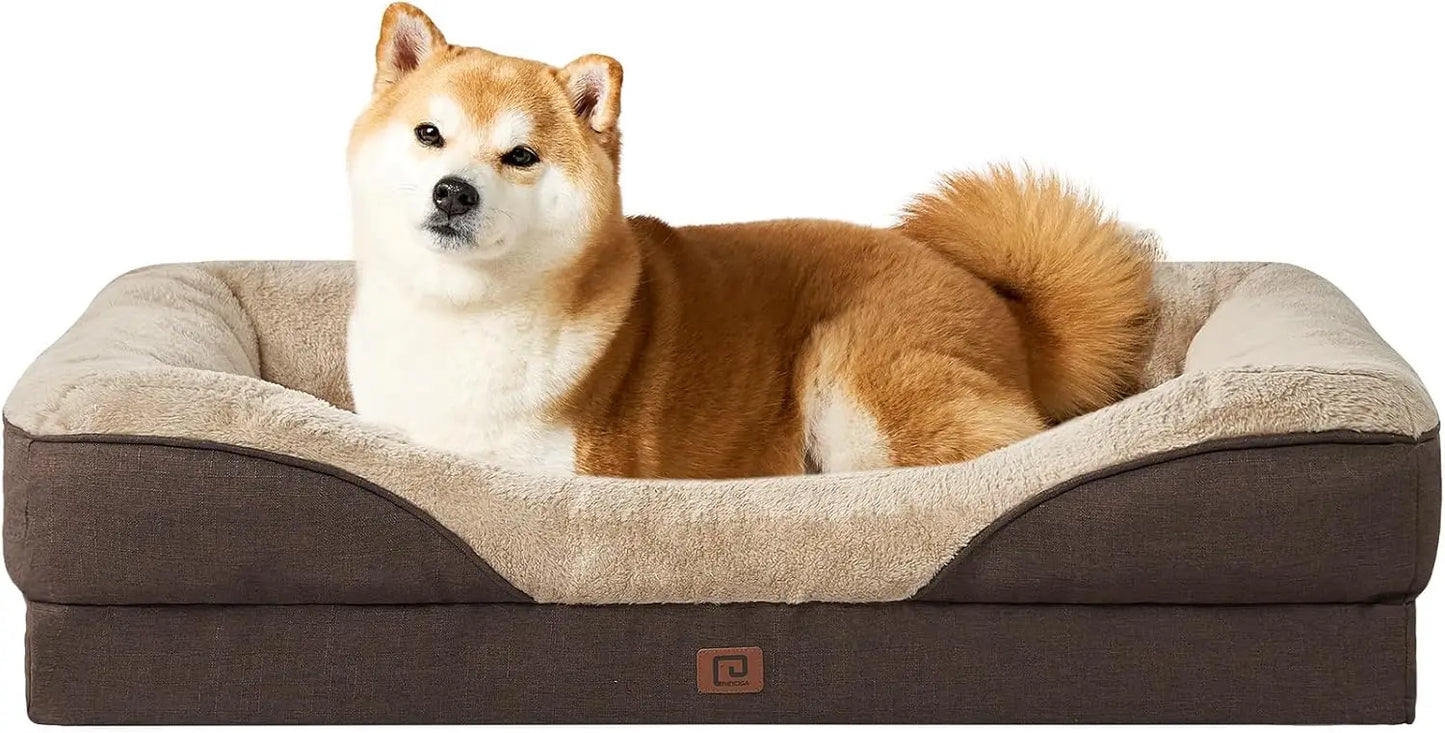 42x30x7.5 Inch Grey XL Memory Foam Dog Bed - Orthopedic Sofa with Sides, Waterproof Liner & Washable Removable Cover