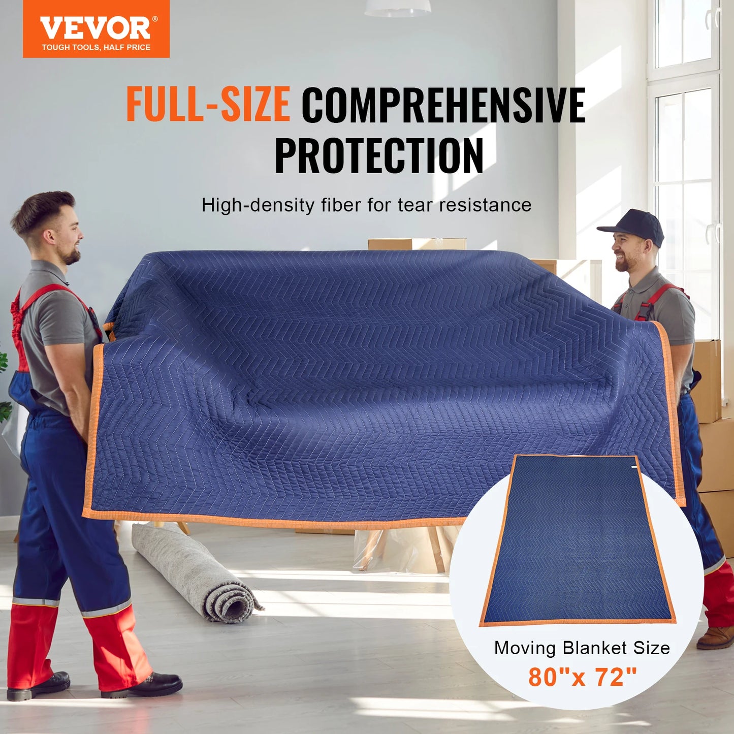 VEVOR 35/65 lbs Moving Blankets 12 Packs 80" x 72" Packing Blanket Heavy Duty Mover Pads for Protecting Furniture Appliances