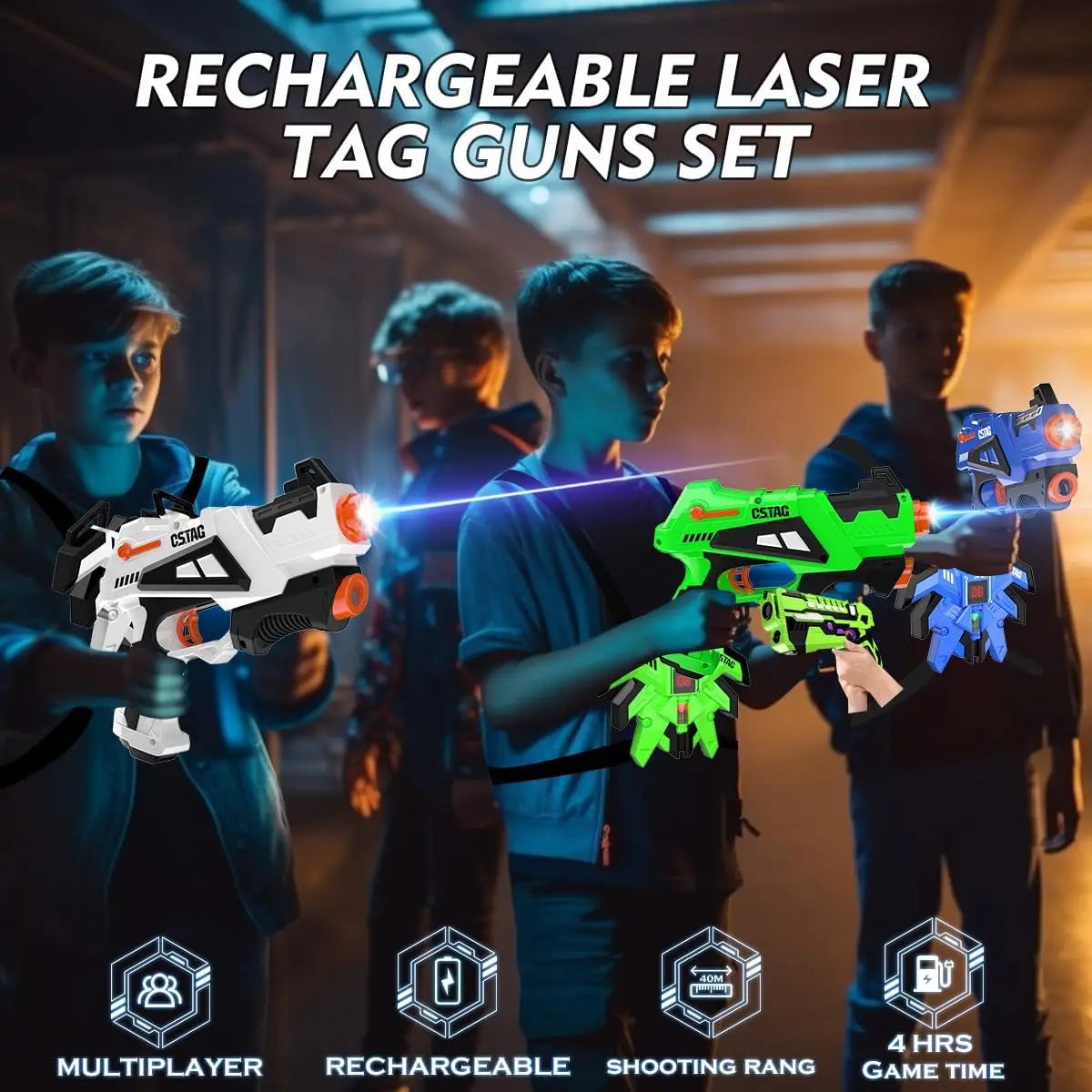 VATOS Rechargeable Laser Tag Guns 4 Sets with Vest Upgraded Infrared Laser Gun for Adults Kids Toy Boys Girls