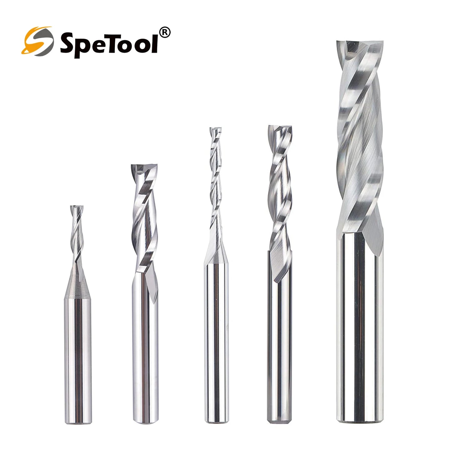 SpeTool 1pc Upcut Spiral CNC Router Bit with 1/4 1/2 Inch Shank HRC55 Solid Carbide CNC End Mill for Wood Engraving Carving Tool