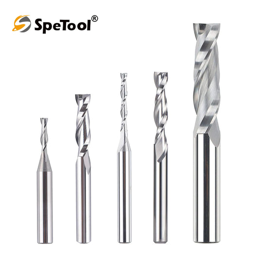 SpeTool 1pc Upcut Spiral CNC Router Bit with 1/4 1/2 Inch Shank HRC55 Solid Carbide CNC End Mill for Wood Engraving Carving Tool