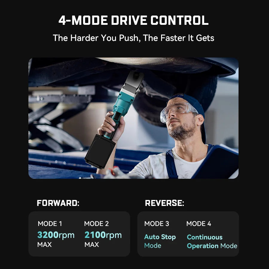 Seesii 300NM 1/2'' Right Angle Impact Wrench kit Brushless Electric Ratcheting Wrench Car Repair Tools for Makita 18v Battery