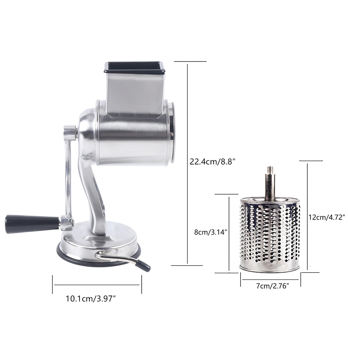 Rotary Grater Set With 5 Drum Stainless Steel Manual Vegetable Slicer