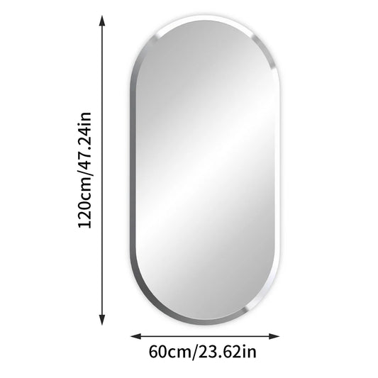 LUVODI Frameless Long Oval Vanity Mirror Beveled Edge Silver Glass Wall Decor