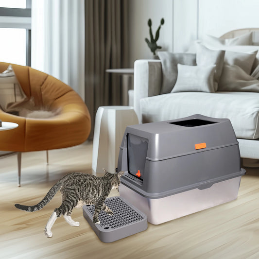 Bingopaw Cat Litter Box with Lid, Enclosed Potty, Large Top Entry Anti-Splashing Toilet, Easy to Clean Including Litter Scoop