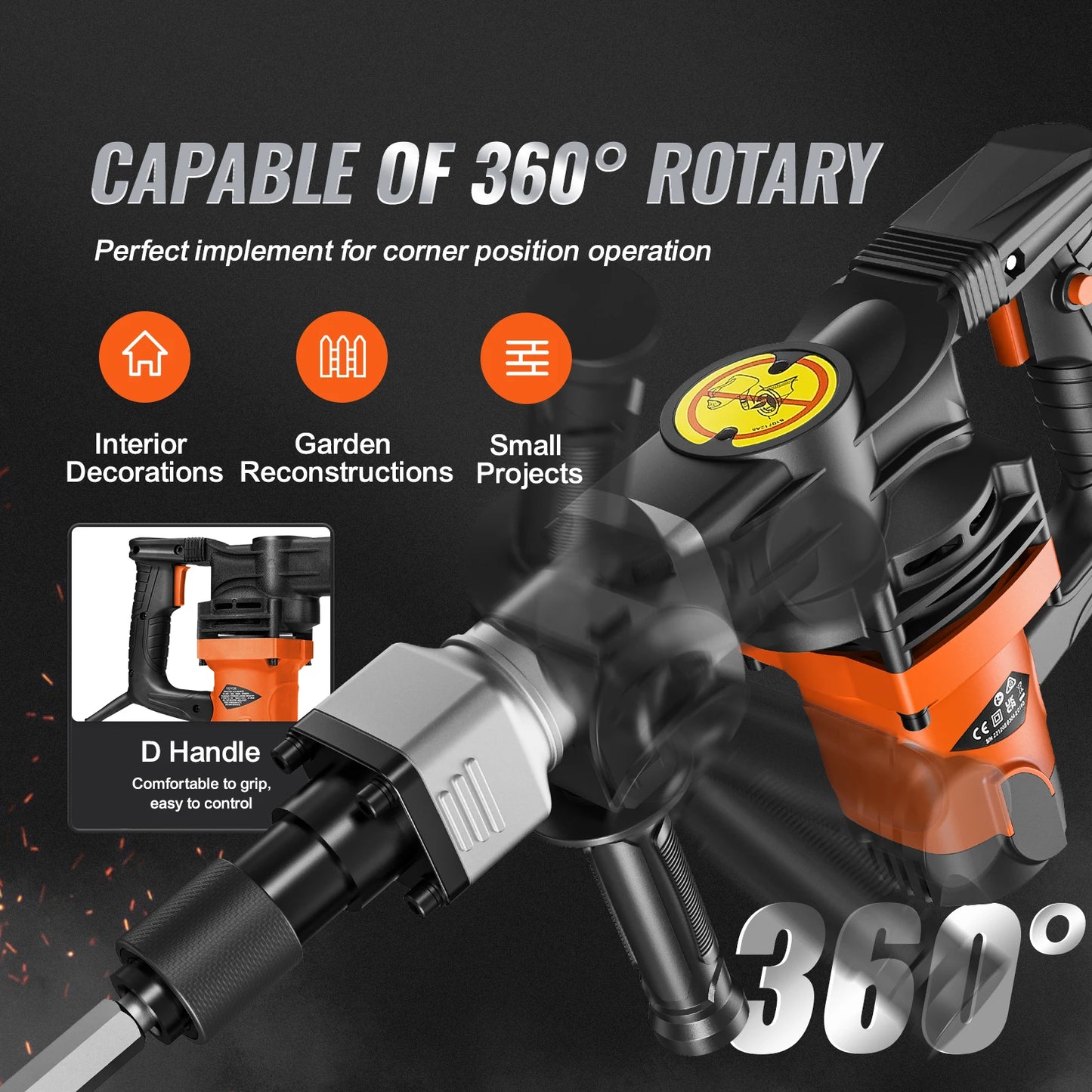 SucceBuy 1400W Demolition Jack Hammer Electric Jackhammer Heavy Duty 2900 BPM Concrete Breaker With 2 Chisels Bits