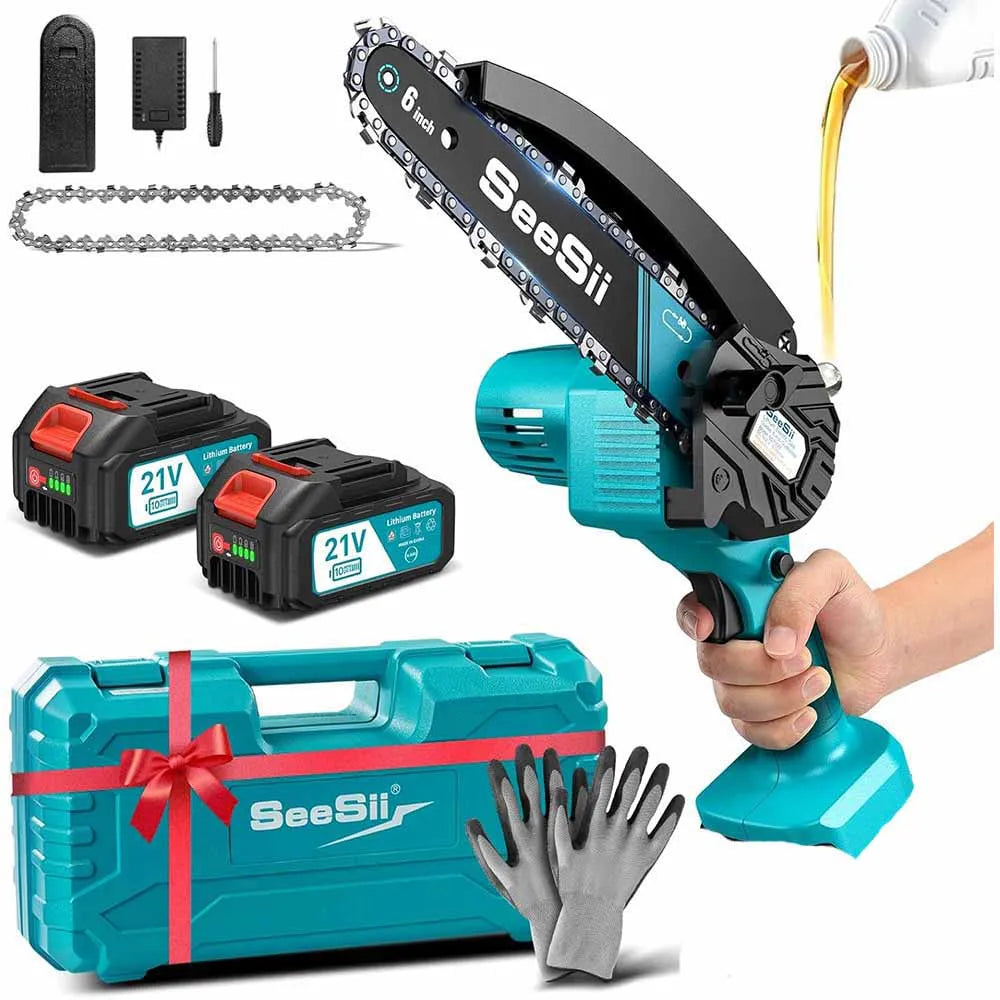 SEESII 6 Inch Cordless Mini Chainsaw 15.2 cm Cutting Depth Electric Saw With 18V Makita Battery Included For Woodworking