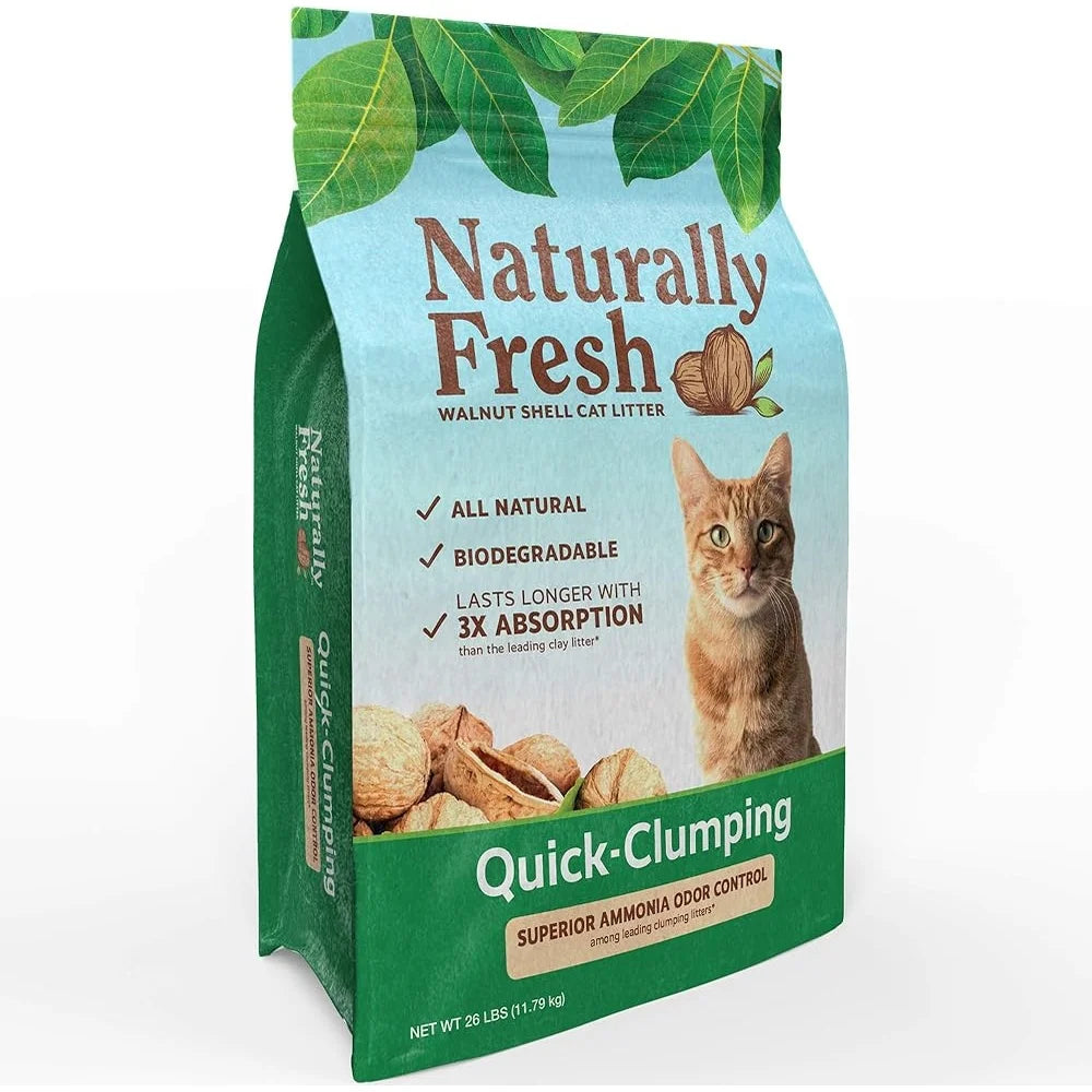 Walnut Shell Cat Litter 26lbs Unscented Odor Control Easy Scooping Low Tracking Super Absorbent Natural Upcycled Eco-Friendly