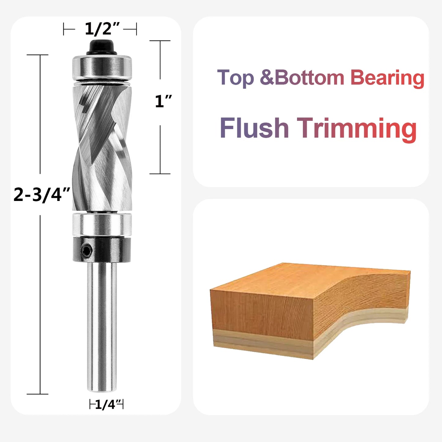 SpeTool 1pc Bearing Compression Spiral Flush Trim Router Bit, Solid Carbide Template Router Bit fo Pattern Work Woodworking Tool