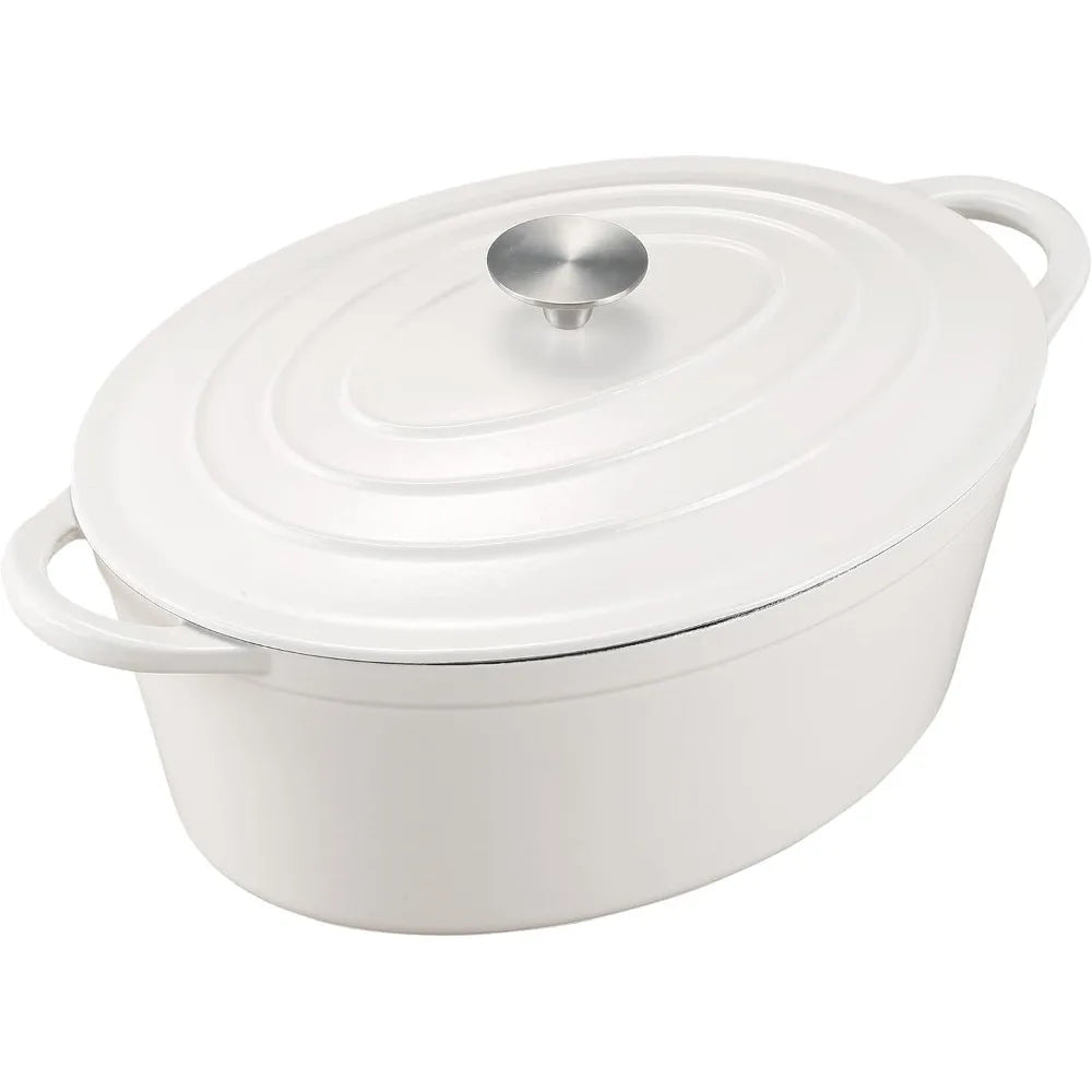 Enameled Cast Iron Oval Dutch Oven 7qt Dual Handles Braising