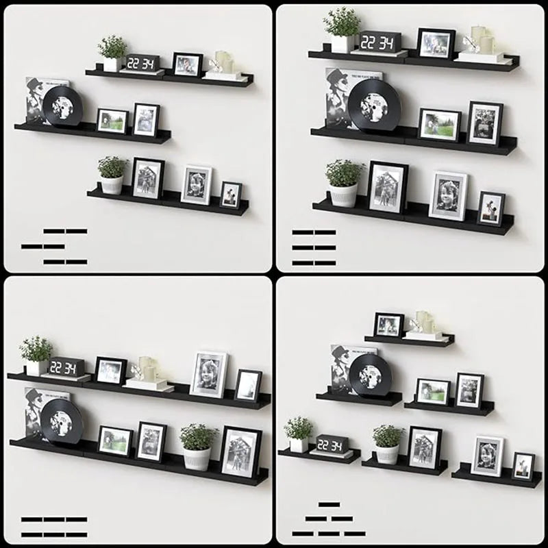 6 pieces wall hanging TV wall Mezzanine bedroom living room Solid wood partition wall Honor wall display stand black