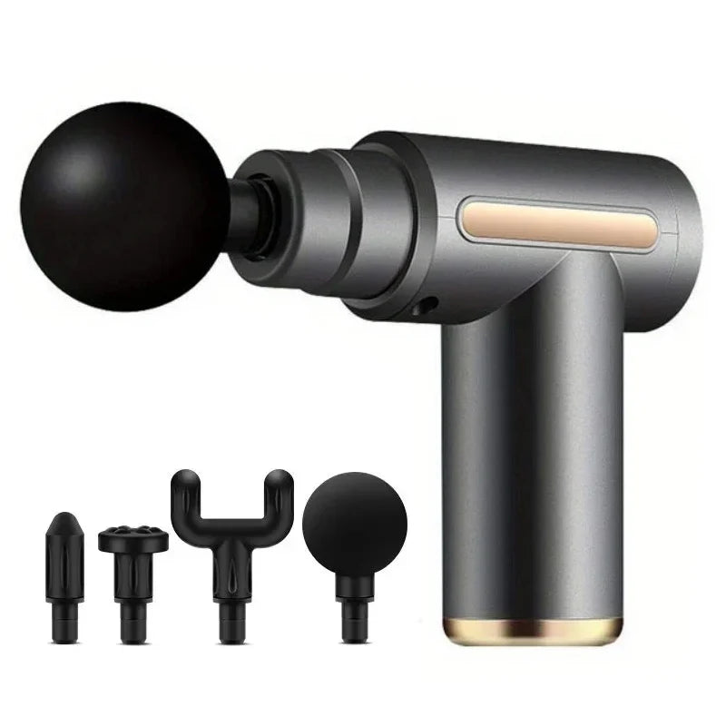 Mini Fascia Massage Gun Electric Massager Body Relaxation Belt 4 Replaceable Heads Fitness Equipment Fascia Gun