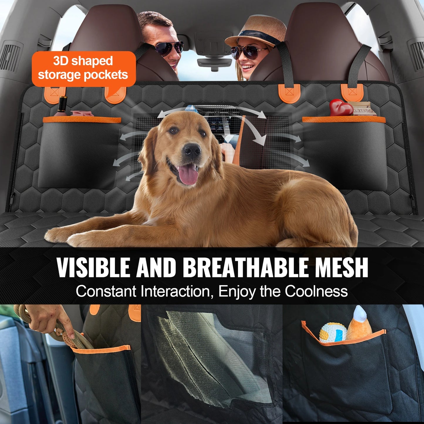 VEVOR Back Seat Extender Dog Car Seat Cover for Back Seat Bed with Mesh Window and Storage Pocket Supports 350lbs Dog Hammock