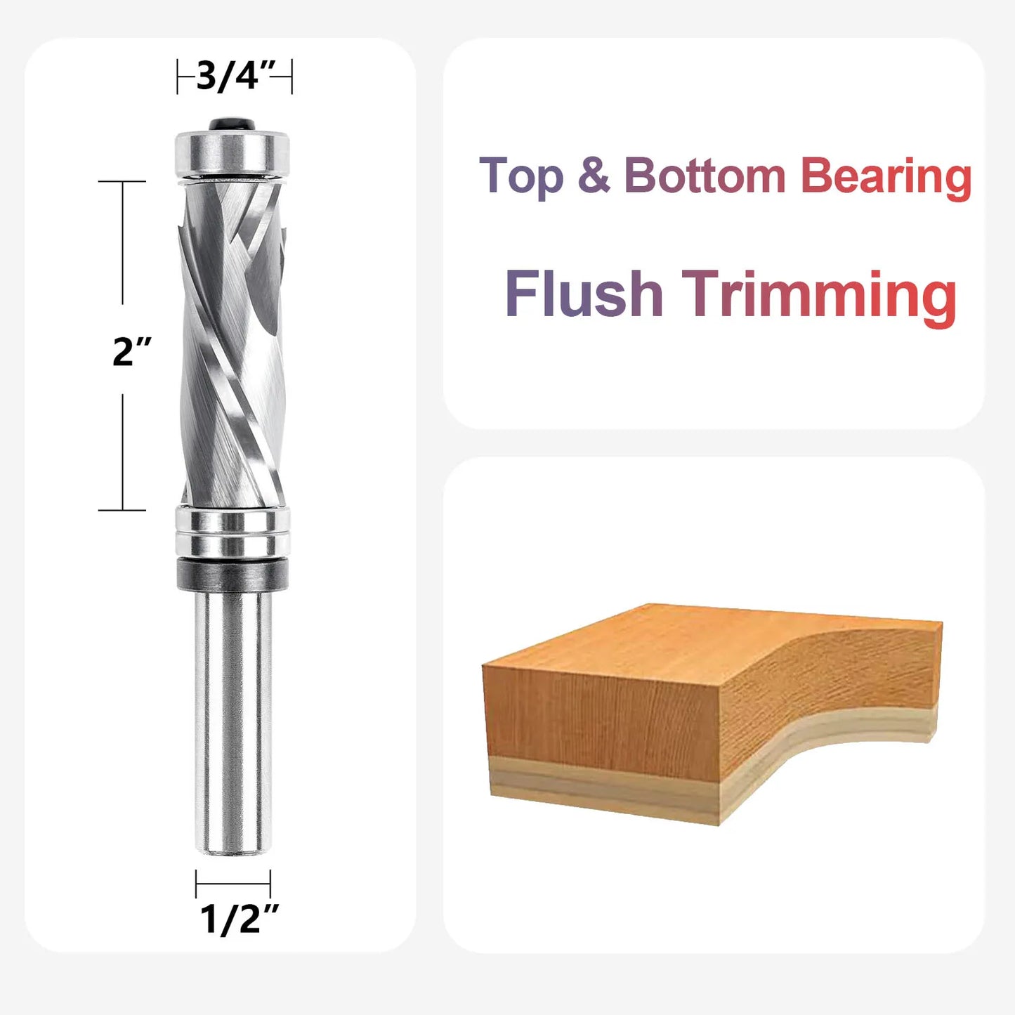 SpeTool 1pc Bearing Compression Spiral Flush Trim Router Bit, Solid Carbide Template Router Bit fo Pattern Work Woodworking Tool