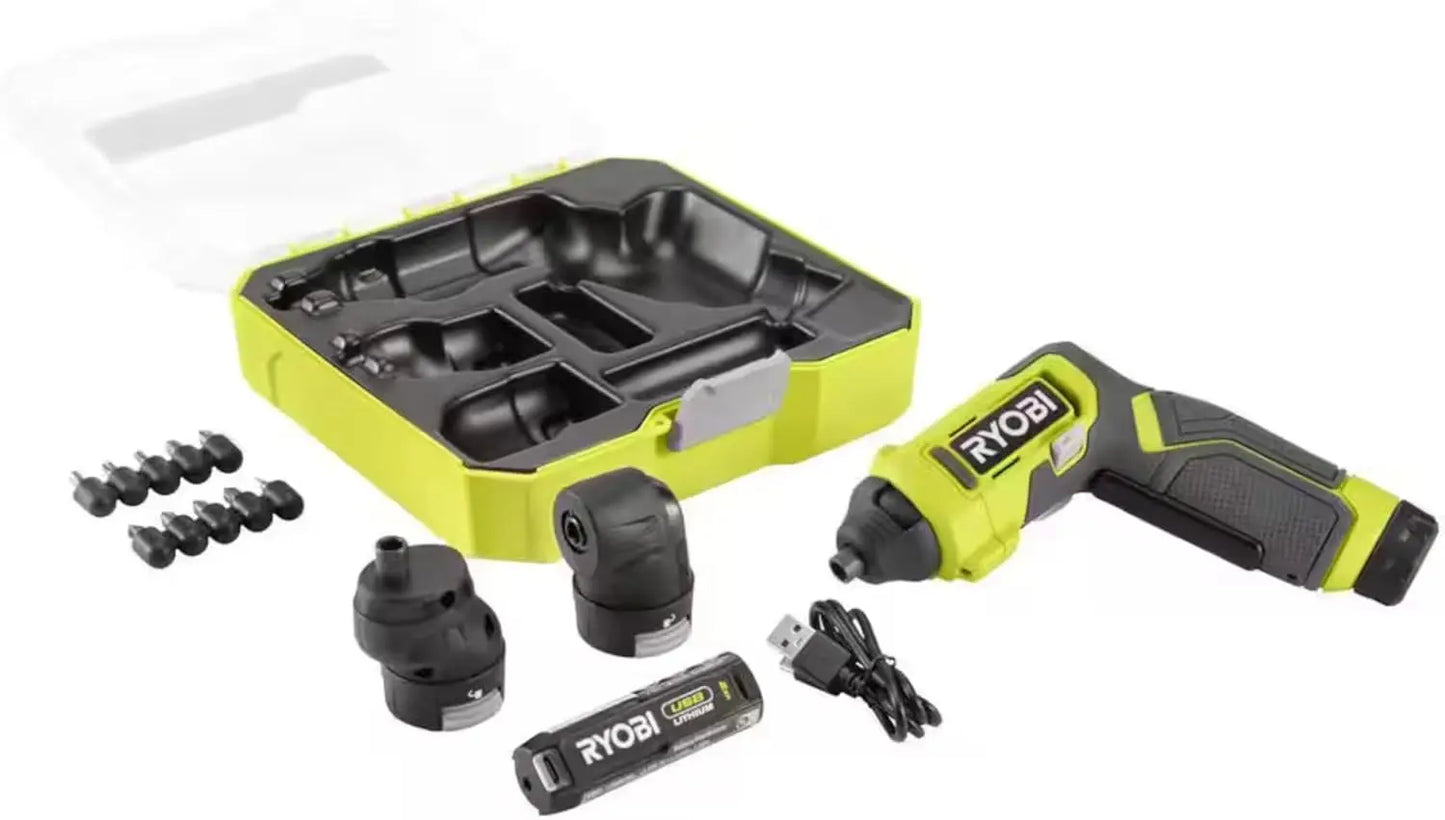 Power Screwdriver Accessory Bundle - USB Lithium Multi-Head Ryobi Screwdriver 2 Ah Battery Drill Bit Set Charging Cable Tool Bag