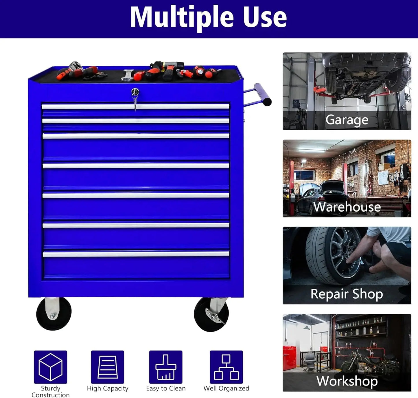 Metal Rolling Tool Box With 5 Layer Drawer Tool Box With Wheels Cart Mechanic Tool Storage Cabinet For Garage Workshop Warehouse
